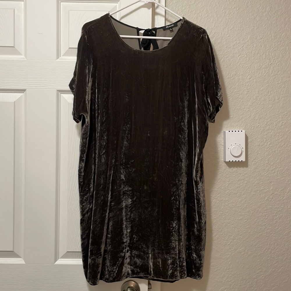 Madewell Gray Velvet Tieback Dress